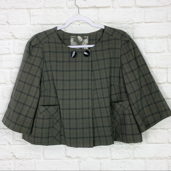 Kensie Tartan Plaid Whimsical Crop Cape Blazer NWT